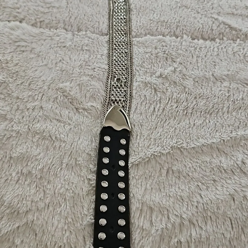 EXPRESS BELT Womans White Silver Metal Leather MEDIUM